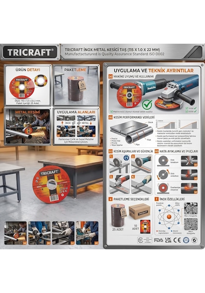 Tr Tricraft İnox Metal Kesici Taş, 115 X 1.0 X 22 Mm, 25 Adet