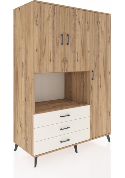 Kronos Dolap 7 Raflı 3 Çekmeceli 3 Kapaklı 132x59x195 Çam-çam... Çam