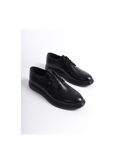 Mubiano Mbrgn86-s Siyah Erkek Cilt Bağcıklı Loafer Siyah