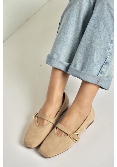Fox Shoes Y726632602 Ten Süet Kalp Toka Detaylı Kadın Babet Ten