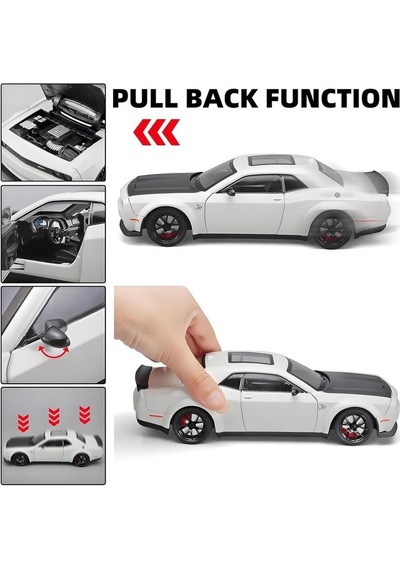 Dodge Challenger Srt Hellcat 1:24 Diecast Metal Araba Koleksiyon Sesli Işıklı Beyaz