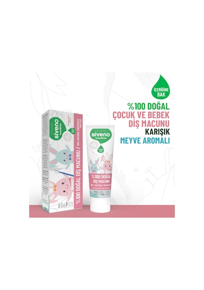 Siveno %100 Doğal Diş Macunu Bebek - Çocuk İçin Karışık Meyve Aromalı Florürsüz 50 ml