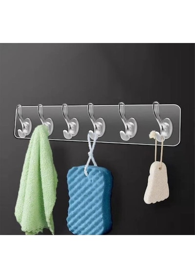 Kendinden Yapışkanlı 5 Kancalı Şeffaf Askılık Mutfak Banyo Kapı Arkası Beyaz Diğer