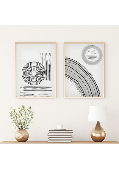 Huhuli Ahşap Çerçeveli Modern Tablo Seti Huhu58
