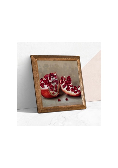 Pinecone Nar Taş Duvar Tablosu - Ahşap Çerçeveli Taş Tablo - 25x25 Cm - Dekoratif Duvar Sanatı - Modern Ev Ve Ofis Duvar Dekoru W1-04