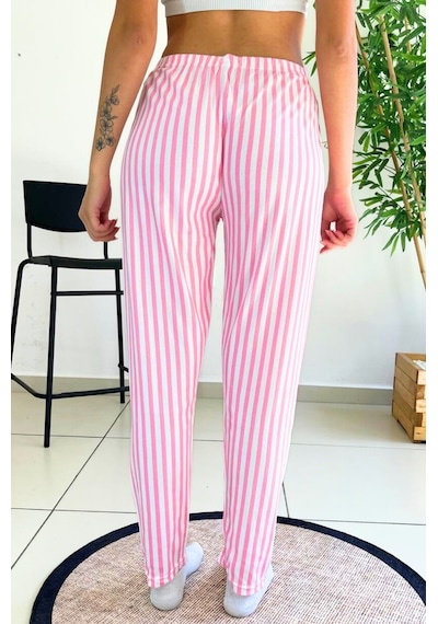 Farya Home Dreamy Soft Kadife Dokulu Ekose Kareli Süet Pijama Altı Pantolon Pembe