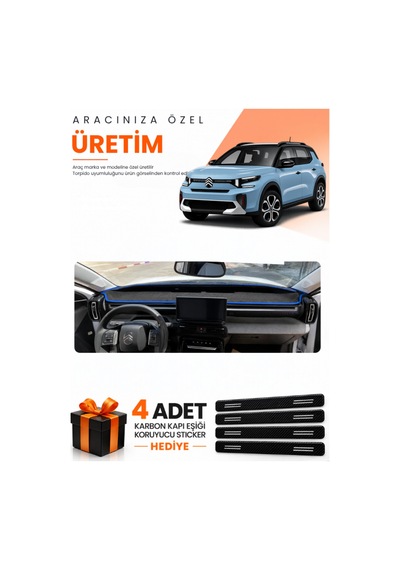 Citroen C3 Aircross 2023-2026 Uyumlu Torpido Koruma Örtüsü Oto Kılıfı - Siyah Mavi