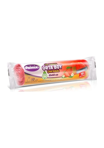 Polmix Çilek Kokulu Büyük Boy Çöp Torbası 10'lu Kırmızı 65 x 70 CM