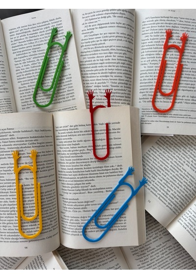 5 Adet El Sallayan Kitap Ayracı Ataç Klips 5 Renk Sert Plastik 12.5 Cm