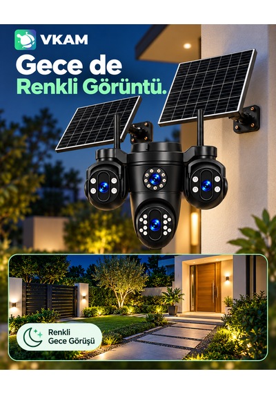 Vkam Reina 4 Kameralı 4g Çift Solar Panel Aov Gece Görüş Sesli Konuşma 1 Yıl İnternet