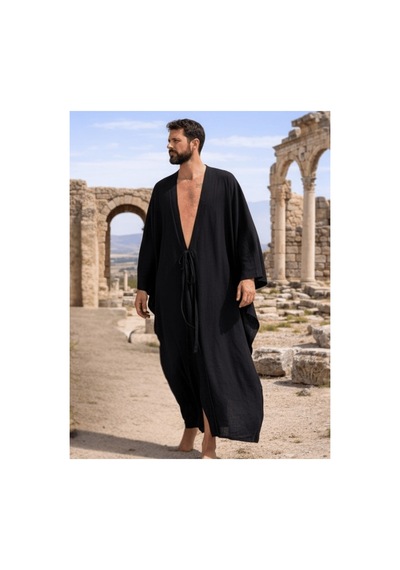 Qmen Style Erkek Plaj Kaftanı Siyah Şilebezi Siyah