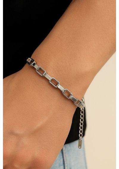 Gümüş Renk Küp Zincir Unisex Çelik Bileklik - 3340 Çok Renkli