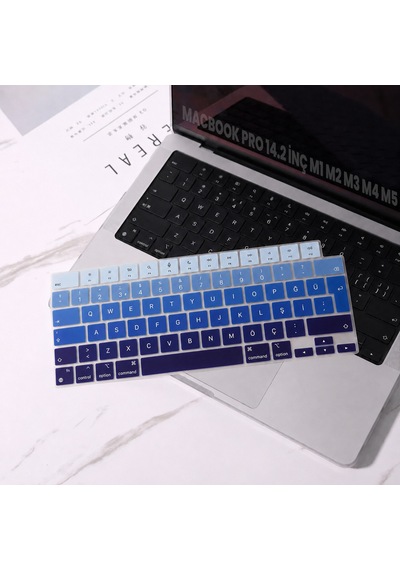 Macbook Pro 14.2 İnç M1 M2 M3 M4 M5 A2442 A2992 Uyumlu Türkçe Q Klavye Koruyucu Mavi Ombre Silikon Diğer