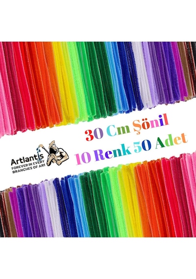 Şönil Renkli 30 Cm 50'Li 1 Paket Artlantis 30 Cm Renkli Tüylü Tel