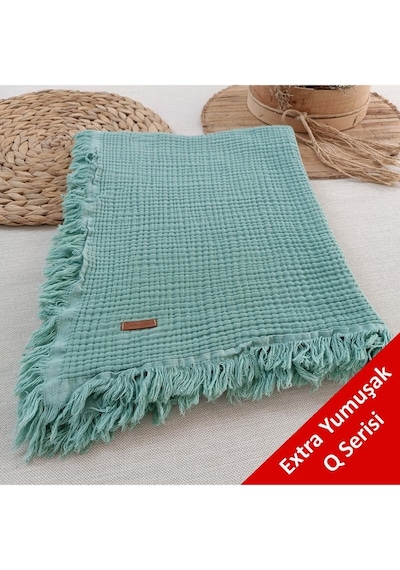 %100 Pamuklu 4 Kat Müslin Bebek Battaniyesi 90x120 Cm - Kiremit Mevsimlik Bebek Örtüsü - Oscar Mint