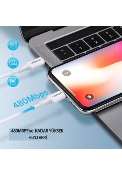 Ugreen Usb-c - Lightning 3a Pd Mfi Sertifikalı Hızlı Şarj Kablosu, 1 M, Beyaz,