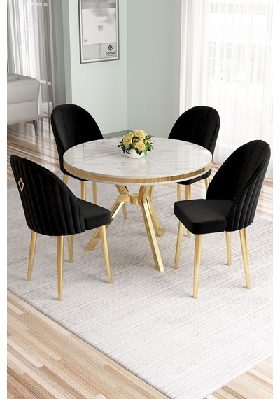 Canisa Mos Serisi 90x90 Lak Panel Beyaz Mermer Desen Mutfak Masası Takımı Ve 4 Siyah Sandalye Masa Beyaz Mermer Desen Gold Detay Sandalye Siyah Canisa Mos Serisi 90x90 Lak Panel Beyaz Mermer Desen Mutfak Masası Takımı Ve 4 Siyah Sandalye Masa Beyaz Mermer Desen Gold Detay Sandalye Siyah