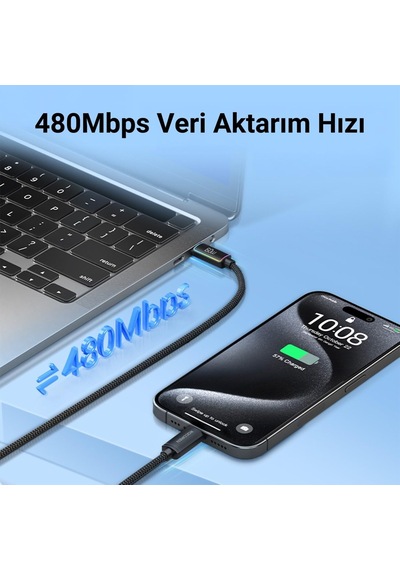 60w Type-c To Type-c Rgb Aydınlatmalı Örgülü Şarj Ve Data Kablosu 2 Metre Diğer