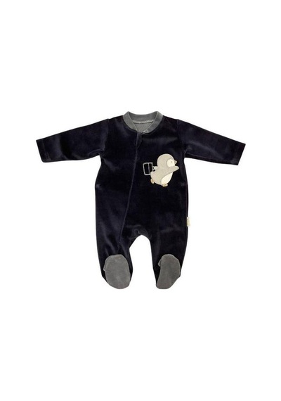 Bebidof Erkek Bebek Fermuarlı Penguenli Kadife Tulum-15244 Lacivert