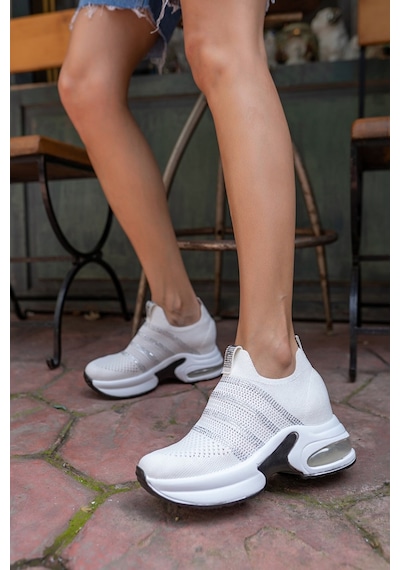 Kocamanlar 486401 Sneaker Gizli Topuk Kadın Spor Ayakkabı Beyaz