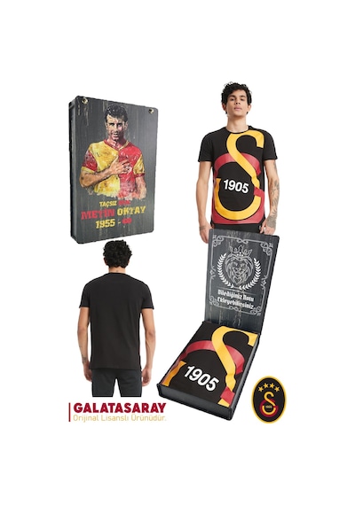 Galatasaray Lisanslı Büyük Logolu T-shirt Kişiye Özel Baskılı Ahşap Kutulu 099 Siyah