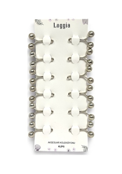 Loggia Eşarp Şal Klipsi Gümüş 12 Adet İnci Model - Klips Kadın Tesettür Aksesuar İğne Gümüş
