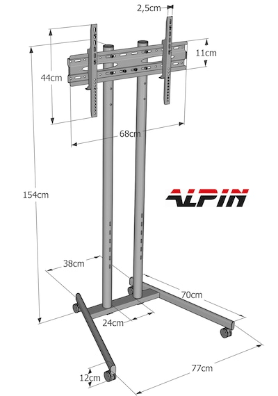 Alpin TV/Fuar Standı Metal Ayaklı Tekerlekli TV Sehpası/Ünitesi