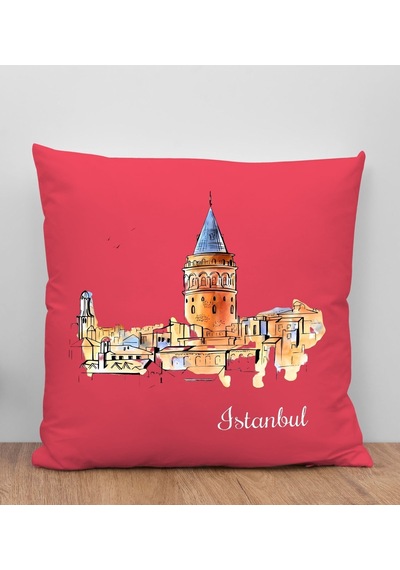 Bk Gift İstanbul Tasarımlı Kırmızı Kırlent Yastık, Arkadaşa Hediye, Ev Dekorasyonu, Ev Hediyesi-3