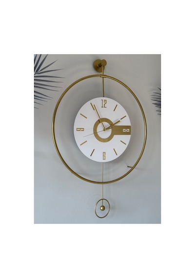 MetaQuartz Aksesuar Büyük Boy(50*75 cm)Gold Elit Three (PİLLİ LED SİSTEMİ) , Modern Dekoratif Metal Duvar Saati