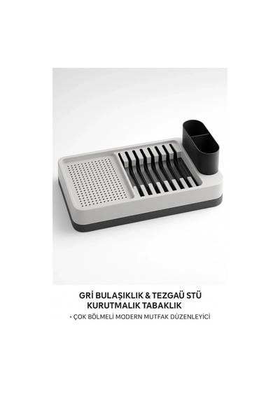 Tabak Bölmeli Tezgah Üstü Gri Bulaşıklık Bardak Kaşık Kurutmalık Mutfak Standı Diğer