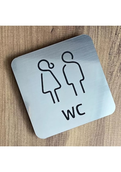 Metal Görünümlü Modern WC Yönlendirme Levhası
