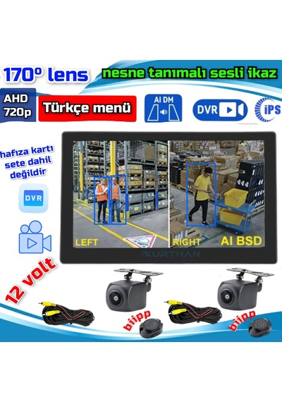Nesne Tanımalı Sesli İkazlı 2 Adet Kamera Ve 7 İnç Dvr Ekran Set