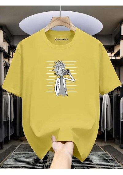 Adam Baskılı Oversize Siyah T-shirt Çok Renkli