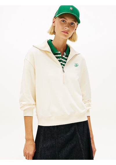 Tommy Hilfiger Ww0ww49470 Th Script Half Zip Terry Kadın Sweatshirt Bej
