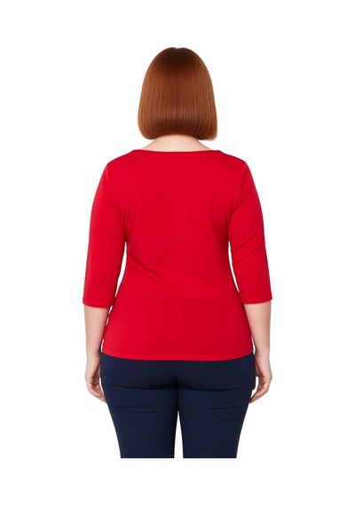 Ersefa Kadın Vücuda Oturan Kalp Yaka Bluz Polyester Elastan Kumaşlı Truv Kırmızı