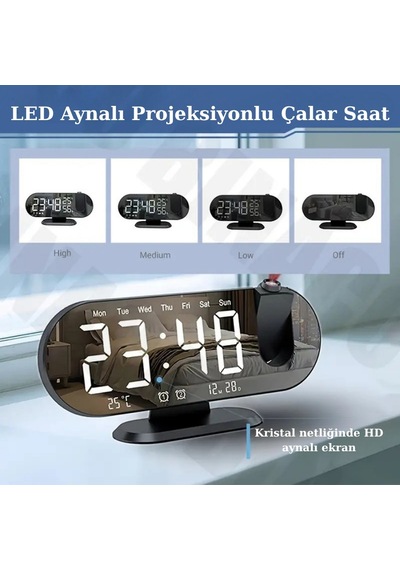 Çok Fonksiyonlu Led Projeksiyon Dijital Çift Alarmlı Saat Tarih