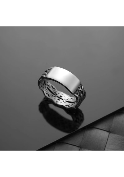 İpek Silver 925 Ayar Gümüş Motifli Üstü Kişiselleştirilebilir Erkek Yüzüğü Çok Renkli