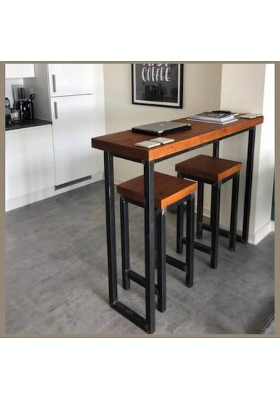 Umutpark Umutpark Metal Ahşap Mutfak Masası Ve Taburesi.