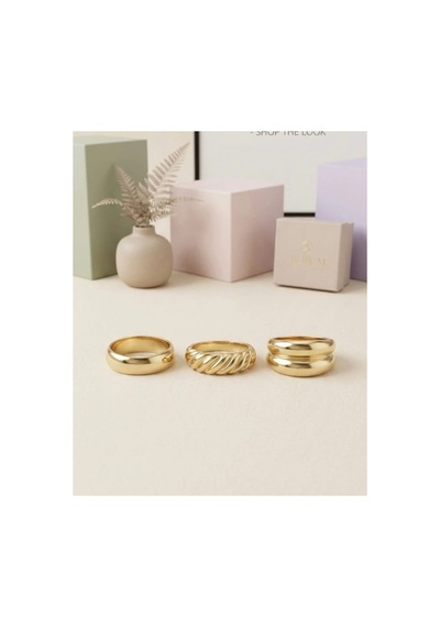 Lunarie 3'lü Dome Chunky Vintage Yüzük Seti 14k Gold Burgu Altın