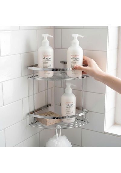 İki Katlı Krom Şampuanlık 18x18 Cm Paslanmaz Banyo Rafı Duş İçi Köşe Düzenleyici Organizer Diğer