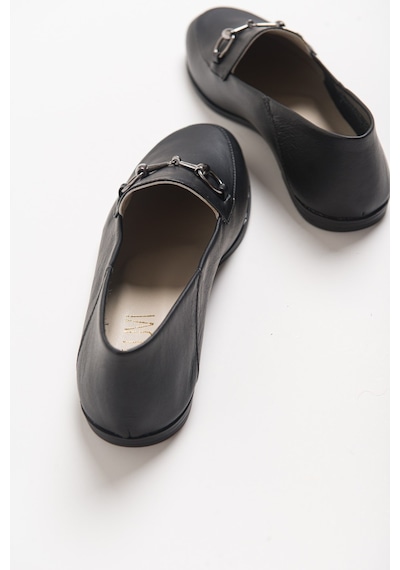 Luvishoes F03 Hakiki Deri Kadın Loafer Ayakkabı Siyah Cilt Siyah