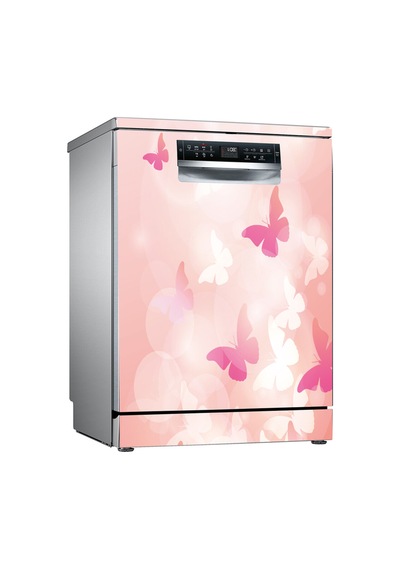 Pembe Suluboya Çiçek Bulaşık Makinesi Kaplama Sticker Kendinden Yapışkanlı Folyo 75x75 Cm