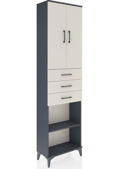 Arges Dolap 4 Raflı 3 Çekmeceli 2 Kapaklı 60x30x221 Antrasit-... Antrasit