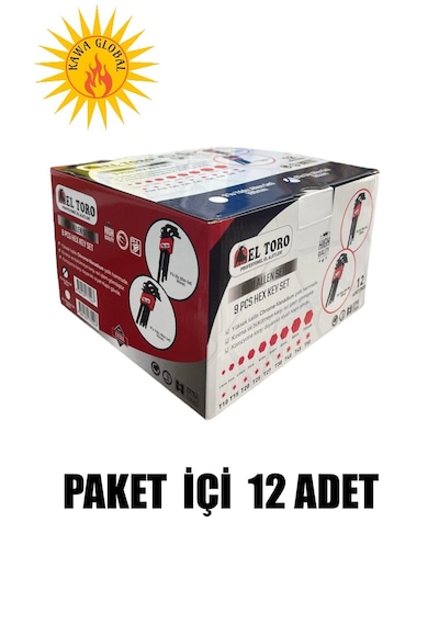 9 Parça Düz Alyan Takımı Uzun Boy 180mm Allen Seti El Toro