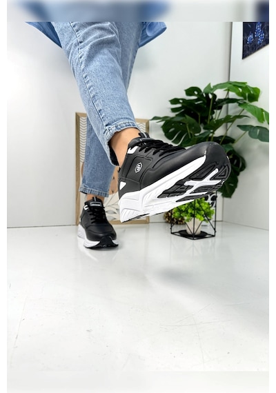 Günlük Kadın Sneaker Bağcıklı Oval Burunlu Kalın Desenli Taban Rahat Hafif Spor Ayakkabı 2110 Siyah - Beyaz Günlük Kadın Sneaker Bağcıklı Oval Burunlu Kalın Desenli Taban Rahat Hafif Spor Ayakkabı 2110 Siyah - Beyaz