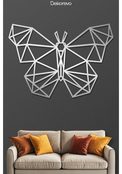 Geometrik Kelebek - Metal Duvar Tablosu - Krom - 21 X 30 Cm