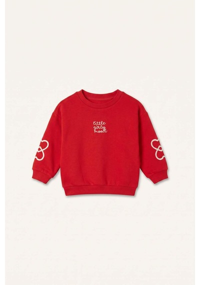 Defacto Bisiklet Yaka Baskılı Kalın Sweatshirt Kumaşı Sweatshirt Kız Bebek I0896a526aurd70 Kırmızı-rd70