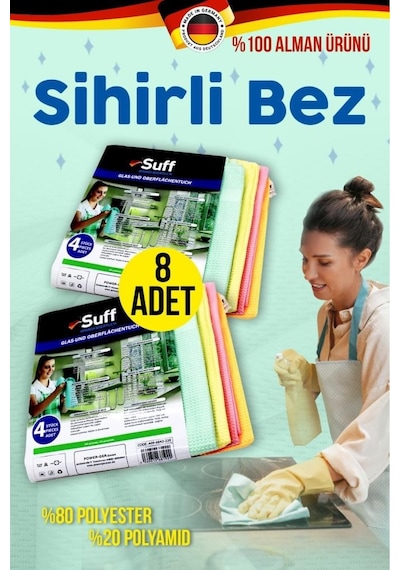 Suff Sihirli Mikrofiber Temizlik Bezi 8 Adet - Almanya'dan Ithal Orijinal Ürün