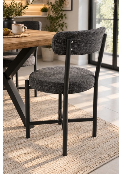 Sulorahome Keten Kumaş Metal Ayaklı Modern Mutfak Sandalyesi Antrasit