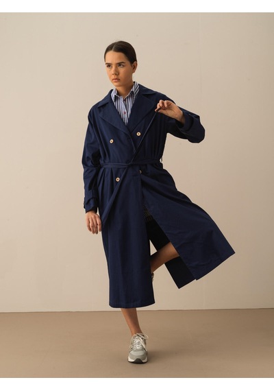 Xint Lacivert Pamuk Dokulu Oversize Trençkot 290446